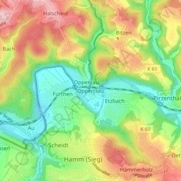 Mapa topográfico Oppertsau, altitud, relieve