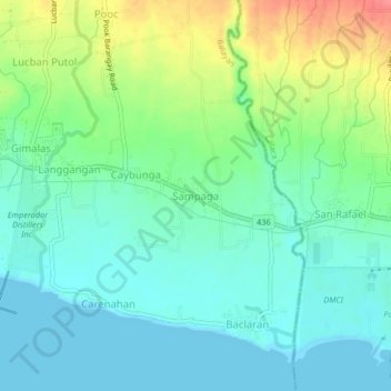 Mapa topográfico Sampaga, altitud, relieve