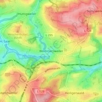 Mapa topográfico Wemmetsweiler, altitud, relieve