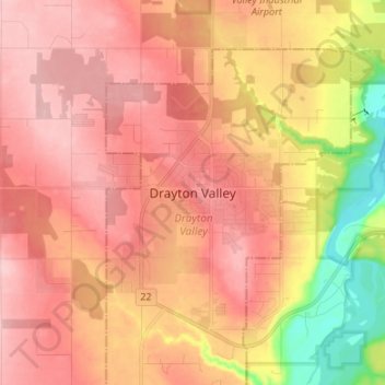 Mapa topográfico Drayton Valley, altitud, relieve