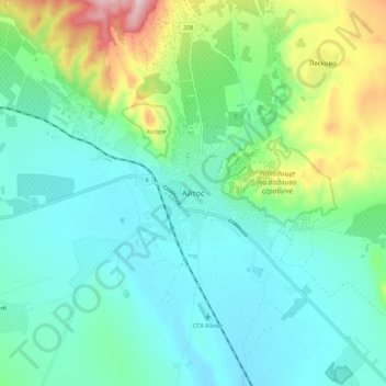 Mapa topográfico Aytos, altitud, relieve