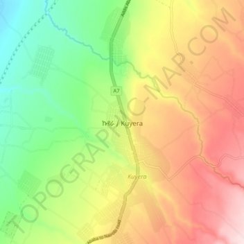 Mapa topográfico Kuyera, altitud, relieve