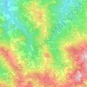 Mapa topográfico Caseo, altitud, relieve