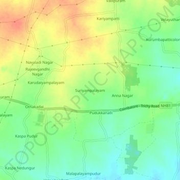 Mapa topográfico Suriyampalayam, altitud, relieve