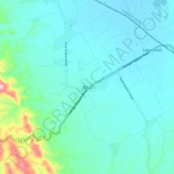 Mapa topográfico Rizal, altitud, relieve