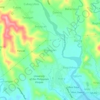Mapa topográfico Malagyan, altitud, relieve