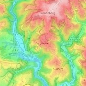 Mapa topográfico Berghausen, altitud, relieve
