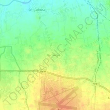 Mapa topográfico Kadampadi, altitud, relieve