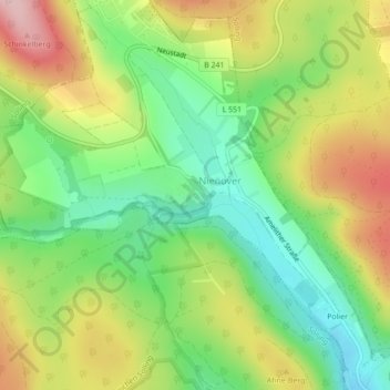 Mapa topográfico Schloss Nienover, altitud, relieve