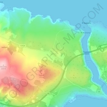 Mapa topográfico Ždrilo, altitud, relieve
