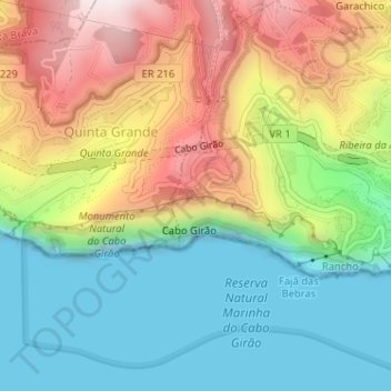 Mapa topográfico Cabo Girão, altitud, relieve