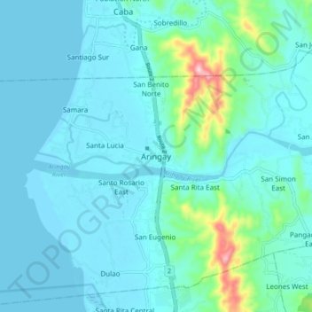 Mapa topográfico Aringay, altitud, relieve