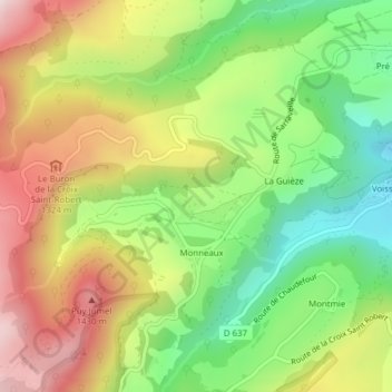 Mapa topográfico Les Cros, altitud, relieve