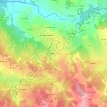 Mapa topográfico Le Breuil, altitud, relieve