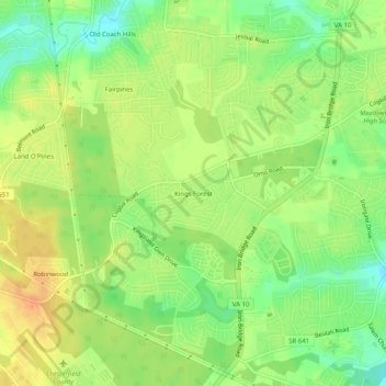 Mapa topográfico Kings Forest, altitud, relieve