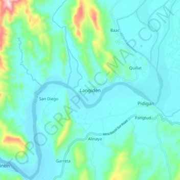 Mapa topográfico Langiden, altitud, relieve