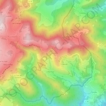 Mapa topográfico La Petilière, altitud, relieve