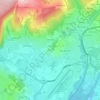 Mapa topográfico Les Crêts, altitud, relieve