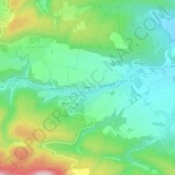 Mapa topográfico Hallen, altitud, relieve