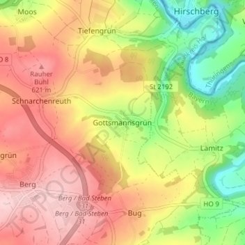 Mapa topográfico Gottsmannsgrün, altitud, relieve