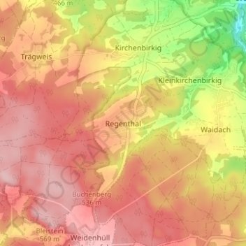 Mapa topográfico Regenthal, altitud, relieve