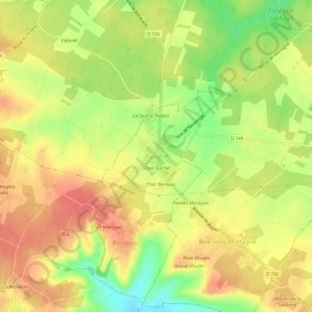 Mapa topográfico Touvent, altitud, relieve