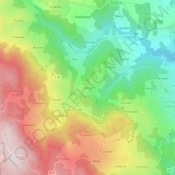 Mapa topográfico Urzenge, altitud, relieve