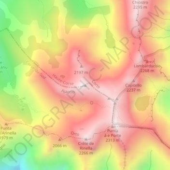 Mapa topográfico Capo ai Sorbi, altitud, relieve
