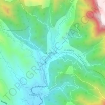Mapa topográfico Elamkadu, altitud, relieve