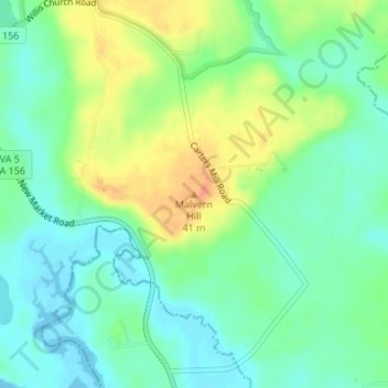 Mapa topográfico Malvern Hill, altitud, relieve