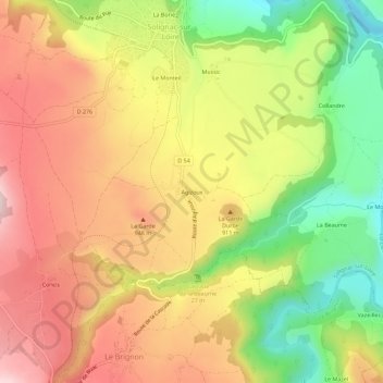 Mapa topográfico Agizoux, altitud, relieve