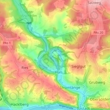 Mapa topográfico Reut, altitud, relieve