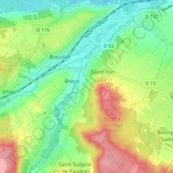 Mapa topográfico Les Cosnardières, altitud, relieve