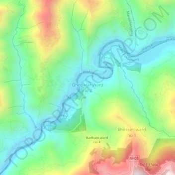 Mapa topográfico Ghopatar Ward no 2, altitud, relieve