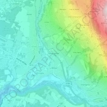 Mapa topográfico Champ Molliaz, altitud, relieve