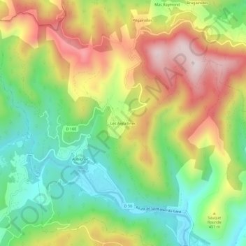 Mapa topográfico Les Aigladines, altitud, relieve