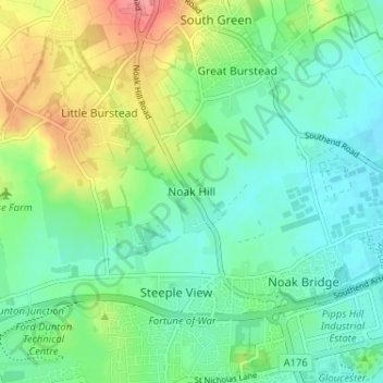 Mapa topográfico Noak Hill, altitud, relieve