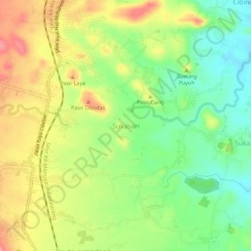 Mapa topográfico Sukasari, altitud, relieve
