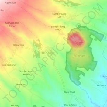 Mapa topográfico Babadan, altitud, relieve