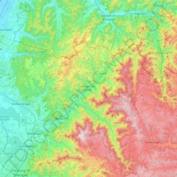 Mapa topográfico Winden im Elztal, altitud, relieve