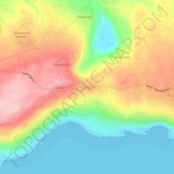 Mapa topográfico Pithari, altitud, relieve