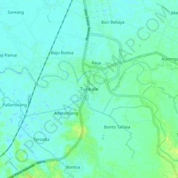 Mapa topográfico Turikale, altitud, relieve