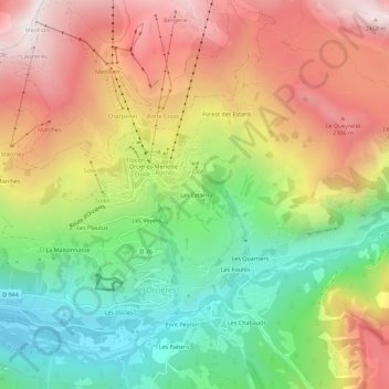 Mapa topográfico Les Estaris, altitud, relieve