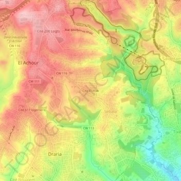 Mapa topográfico Cité El Afak, altitud, relieve
