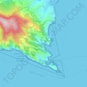 Mapa topográfico Paraggi, altitud, relieve