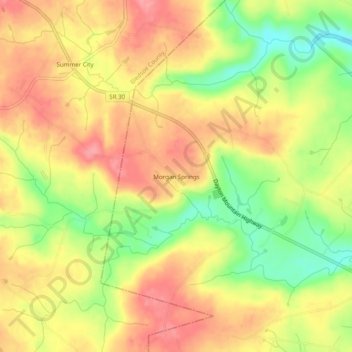 Mapa topográfico Morgan Springs, altitud, relieve
