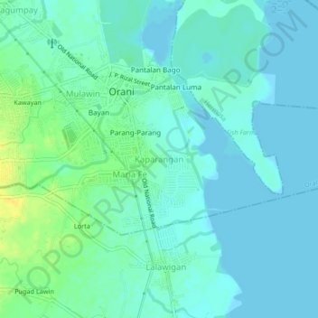 Mapa topográfico Kaparangan, altitud, relieve