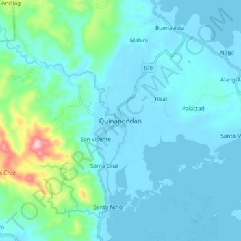 Mapa topográfico Quinapondan, altitud, relieve