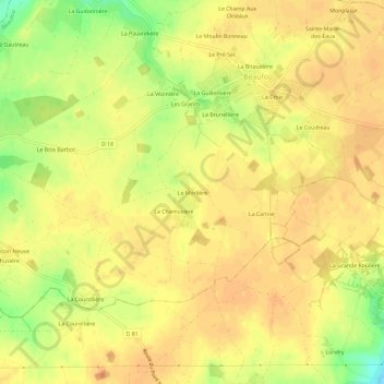 Mapa topográfico La Morlière, altitud, relieve