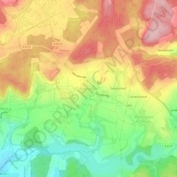 Mapa topográfico Raithaslach, altitud, relieve